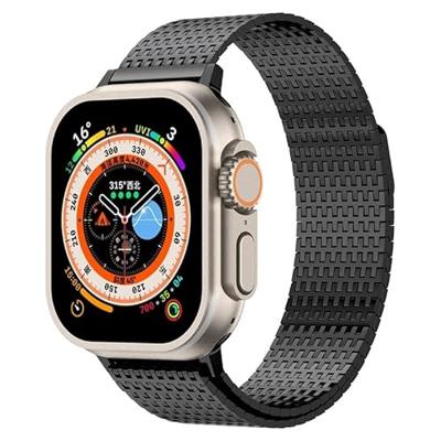 By Qubix - Stainless Steel Loop band - Zwart - Extra strong - Compatible met Apple Watch 38mm / 40mm / 41mm / 42mm - Compatible Apple watch bandjes