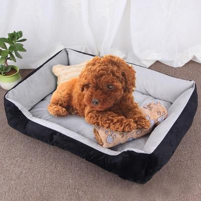Dog Bone patroon grote zachte warme Kennel huisdier hond kat Mat deken met deken grootte: XS 50 × 40 × 15 cm (zwart-grijs)