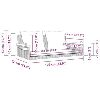 Schommelbank met kussens 109x62x40 cm poly rattan grijs Schommelbank met kussens 109x62x40 cm poly rattan grijs