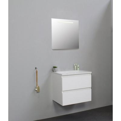 On-Line Badkamermeubelset - 60 cm - Voorgemonteerd - Acryl Wastafel - zonder Kraangat - Spiegel met LED-Verlichting - Hoogglans Wit