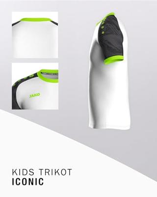 JAKO 4224K Shirt Iconic Km Kids - Wit/Zwart/Fluogroen - 152