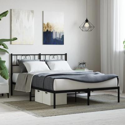 Bedframe met hoofdbord metaal zwart 135x190 cm