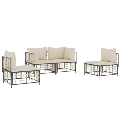 4-delige Loungeset met kussens poly rattan antracietkleurig