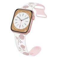 By Qubix - Siliconen bandje met rozen - Wit/roze - Compatible met Apple Watch 44mm / 45mm / 46mm / 49mm - Compatible Apple watch bandjes - thumbnail