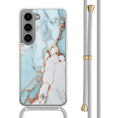 Samsung Galaxy S23 hoesje met grijs koord - Marmer lichtblauw