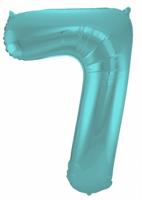 Folieballon Pastel Aqua Metallic Mat Cijfer 7 - 86cm - thumbnail