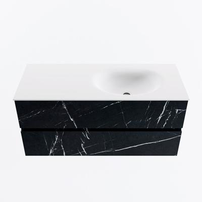 MONDIAZ VICA 110cm badmeubel onderkast Marquina 2 lades. Wastafel MOON rechts zonder kraangat, kleur Talc.