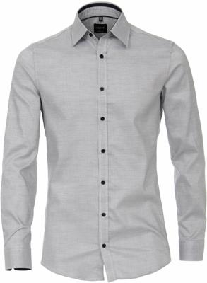 Venti Heren Overhemd Blauw Dobby Kent Body Fit