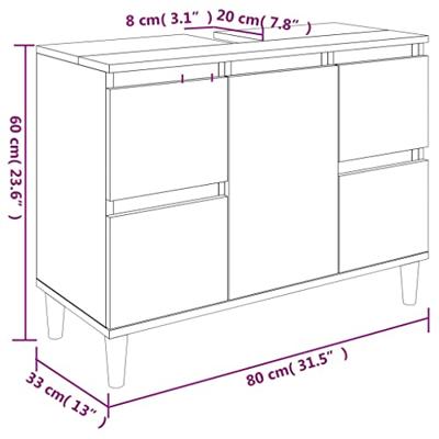 Wastafelkast 80x33x60 cm bewerkt hout gerookt eikenkleurig