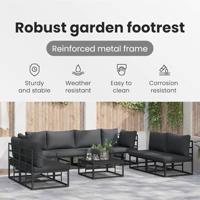 Tuinbankenset met kussen 9 pcs Zwart Aluminium - thumbnail
