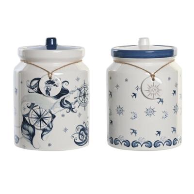Tin DKD Home Decor Blauw 15 x 15 x 21 cm Wit Dolomite (2 Stuks)