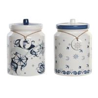 Tin DKD Home Decor Blauw 15 x 15 x 21 cm Wit Dolomite (2 Stuks) - thumbnail