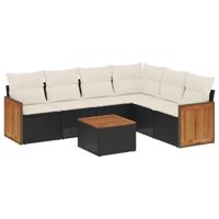 7-delige Loungeset met kussens poly rattan zwart - thumbnail