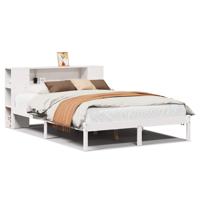 Bed met boekenkast zonder matras grenenhout wit 150x200 cm - thumbnail
