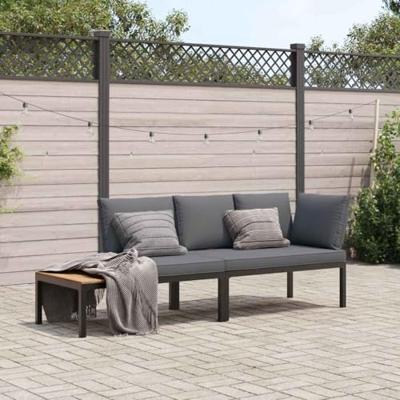 2-delige Loungeset met kussens aluminium zwart
