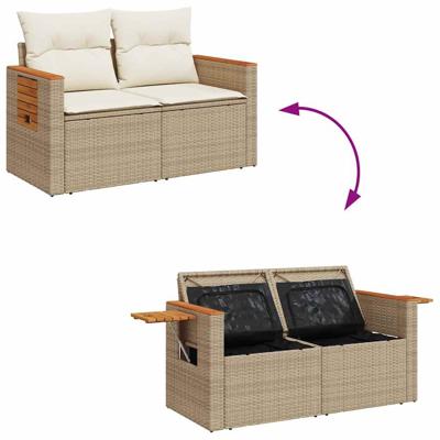 11-delige Tuinset met kussens poly rattan acacia beige