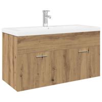 Wastafelkast met ingebouwde wasbak hout artisanaal eiken - thumbnail