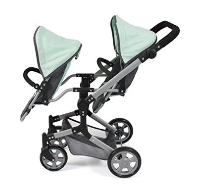 Tweeling Poppenwagen Linus Duo - Melange Antraciet Mint