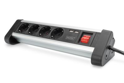 Digitus DA-70614 power uitbreiding Indoor 1.5 m 4 AC outlet(s) Black,Silver
