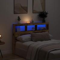 Hoofdbordkast met LED 140x17x102 cm oud hout - thumbnail
