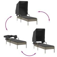 Ligbedden 2 st met luifels en tafel poly rattan grijs - thumbnail