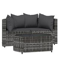 3-delige Loungeset met kussens poly rattan grijs - thumbnail