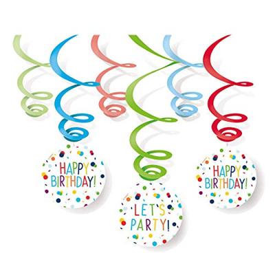 Hangdecoratie Swirls Happy Birthday Confetti (6st)
