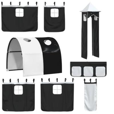 Stapelbed met glijbaan en gordijnen wit en zwart 90x200 cm