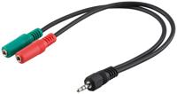 Goobay 50467 Adapter voor hoofdtelefoon, 1 x 3,5 mm AUX 4-polig naar 2 x 3,5 mm AUX 3-polig, zwart, 0,3 m kabellengte - thumbnail