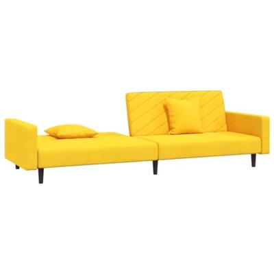 Slaapbank 2-zits met 2 kussens fluweel geel