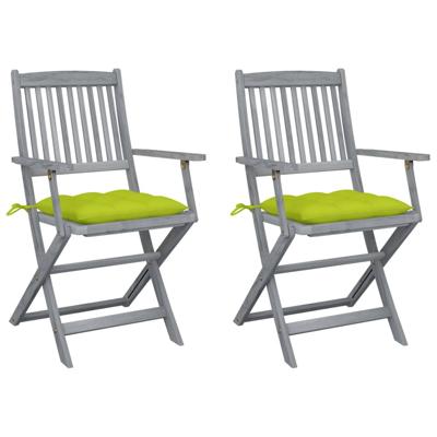 VidaXL Set van 2 klapstoelen met kussens, gemaakt van massief acaciahout.