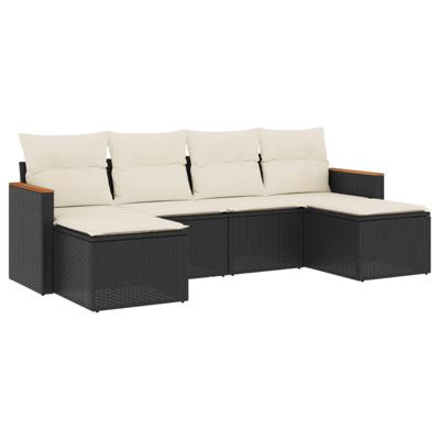 7-delige Loungeset met kussens poly rattan zwart