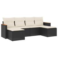 7-delige Loungeset met kussens poly rattan zwart - thumbnail