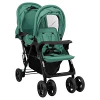 VidaXL Tweelingkinderwagen tandem staal groen - thumbnail