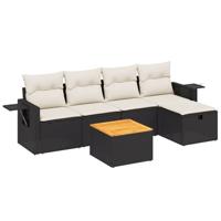 6-delige Loungeset met kussens poly rattan zwart - thumbnail