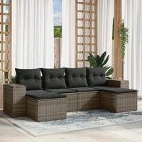 6-delige Loungeset met kussens poly rattan grijs - thumbnail