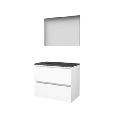 Basic-Line Basic 46 Badkamermeubelset - 80 x 46 cm - Greeploos - 2 Lades - Hardstenen Wastafel - Zonder Kraangat - Spiegel - Ice White