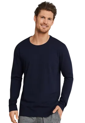 Heren pyjama shirt lange mouw - Donkerblauw - 100% katoenen los pyjama shirt