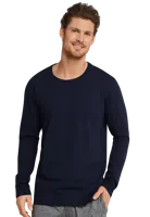 Heren pyjama shirt lange mouw - Donkerblauw - 100% katoenen los pyjama shirt - thumbnail