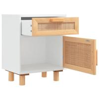 Nachtkastje massief grenenhout en natuurlijk rattan wit - thumbnail