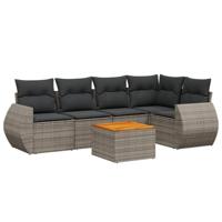 6-delige Loungeset met kussens poly rattan grijs - thumbnail