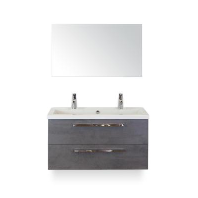 Seville Badmeubelset 100 cm - Beton Antraciet - Wastafel Djazz 2 kraangaten - met Spiegel