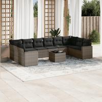 11-delige Loungeset met kussens poly rattan grijs - thumbnail