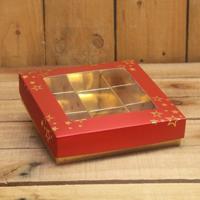 Bonbon doosjes - Chocolade doosje - Rood mat sterren kubus transparante banderol Kerst - 24 stuks - thumbnail