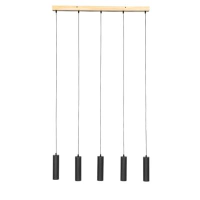 QAZQA Moderne hanglamp zwart met hout 5-lichts - Jeana