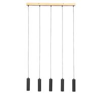 QAZQA Moderne hanglamp zwart met hout 5-lichts - Jeana - thumbnail