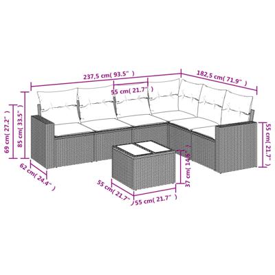 6-delige Loungeset met kussens poly rattan beige