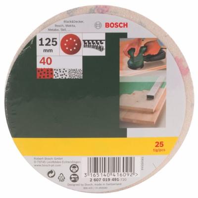 Bosch Accessories 2607019491 Excenterschuurpapier Met klittenband, Geperforeerd Korrelgrootte (num) 40 (Ø) 125 mm 25 stuk(s)