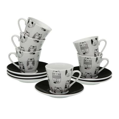 Set van 6 kopjes met schotel Versa Porselein Kat