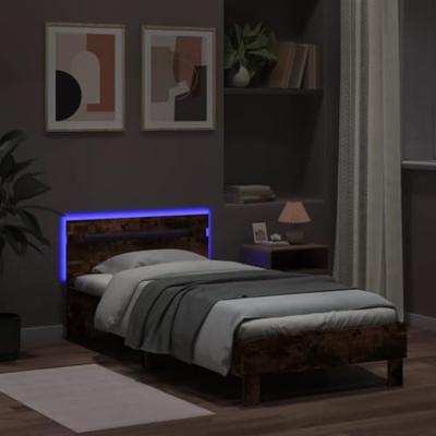 Bedframe met hoofdbord en LED gerookt eikenkleur 100x200 cm